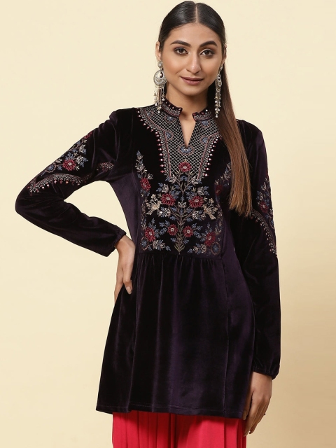 

Lakshita Women Purple Ethnic Motifs Embroidered Velvet Anarkali Kurta