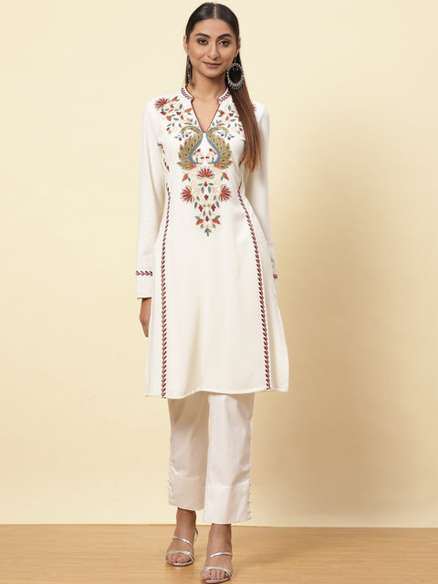 

Lakshita Women White & Red Floral Embroidered A-Line Kurta