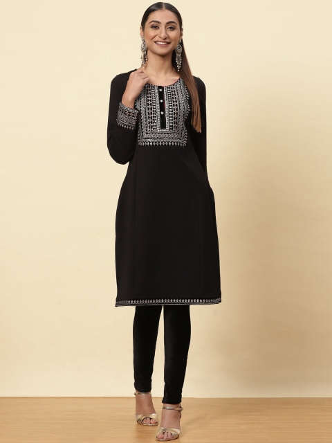 

Lakshita Women Charcoal Ethnic Motifs Embroidered Straight Kurta