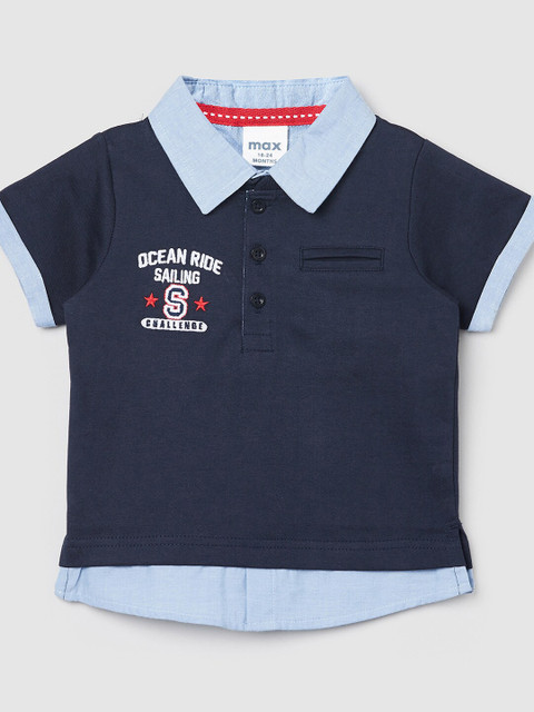 

max Boys Navy Blue Polo Collar Cotton T-shirt