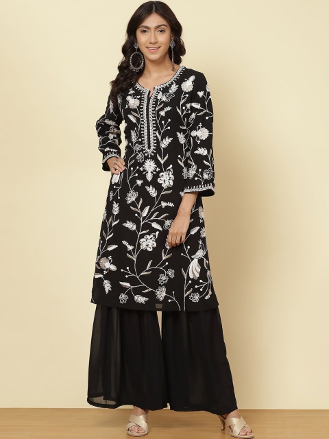 

Lakshita Women Black & White Ethnic Motifs Embroidered Cotton Kurta