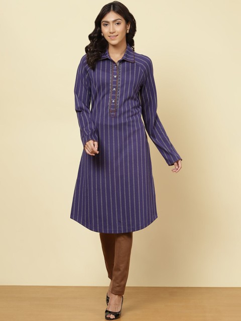 

Lakshita Women Blue Striped Thread Work Kurta