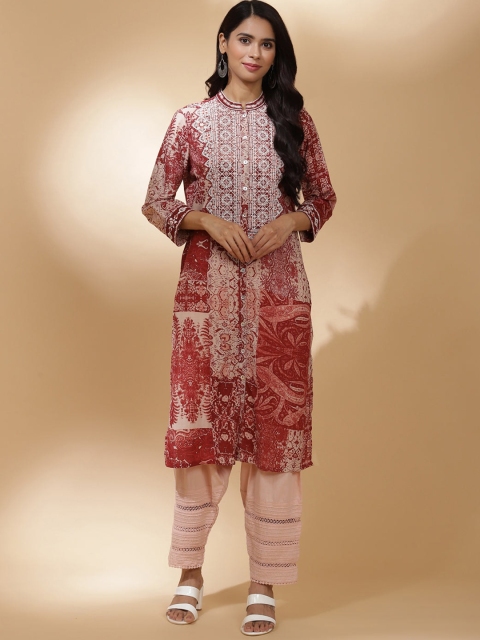 

Lakshita Women Maroon Ethnic Motifs Printed Thread Work Kurta