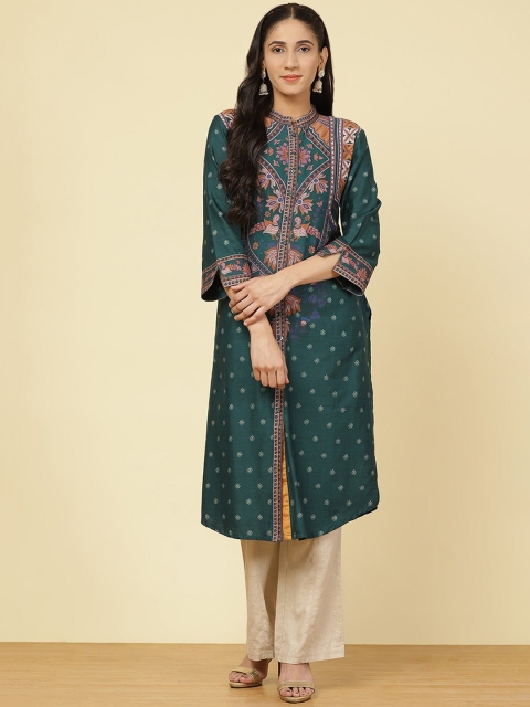 

Lakshita Women Grey Geometric Printed Flared Sleeves Thread Work Kurta