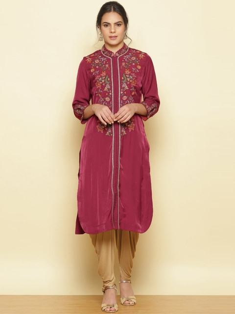 

Lakshita Women Maroon Ethnic Motifs Embroidered Kurta