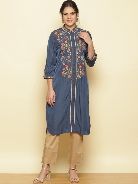 

Lakshita Women Blue & Red Ethnic Motifs Embroidered Cotton Kurta