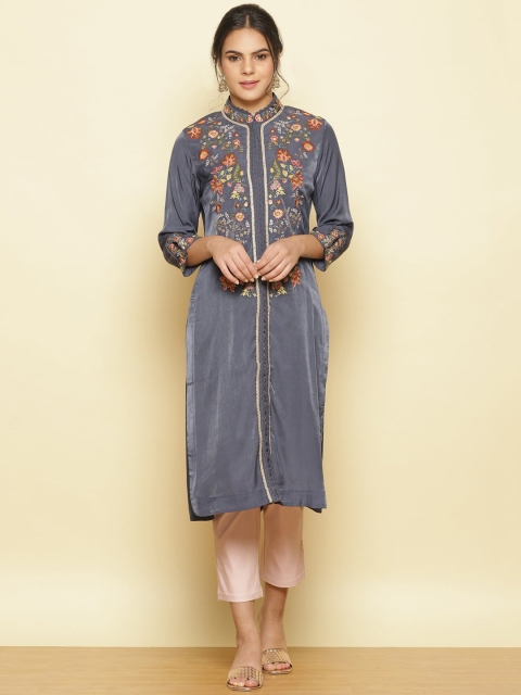 

Lakshita Women Grey Ethnic Motifs Embroidered Thread Work Kurta