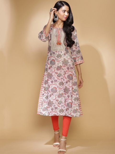 

Lakshita Women Pink Floral Printed Straight Kurta
