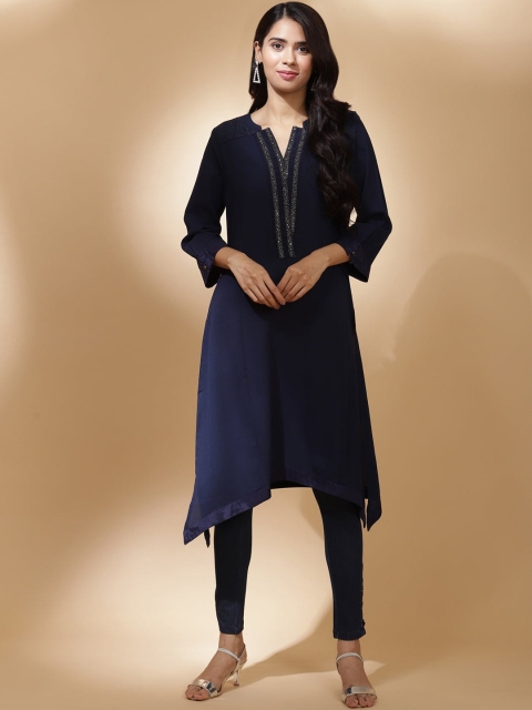 

Lakshita Women Blue Geometric Yoke Design Kurta