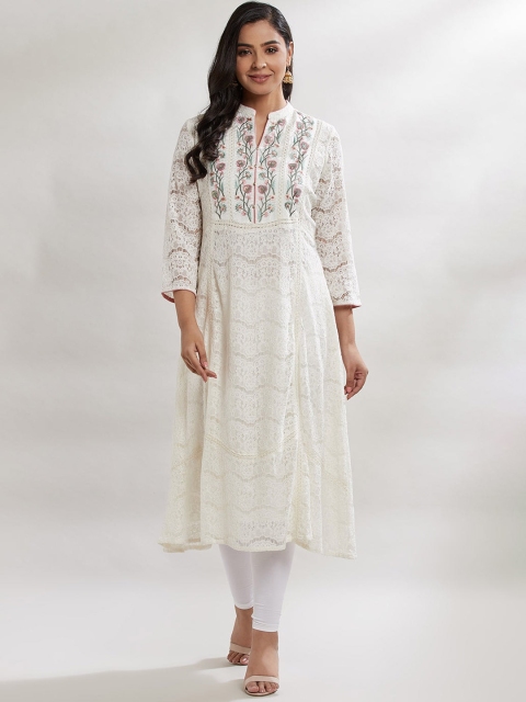 

Lakshita Women White Floral Schiffli Embroidered Kurta