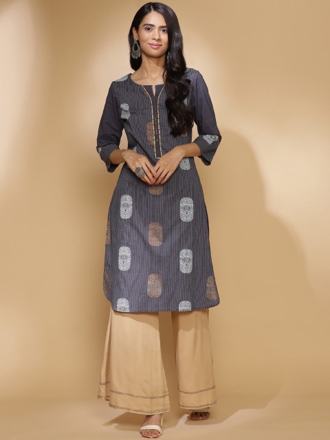 

Lakshita Women Grey Ethnic Motifs Printed A-Line Kurta