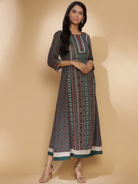 

Lakshita Women Green & White Ethnic Motifs Printed Cotton Kurta