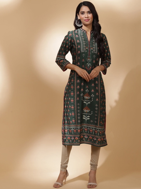 

Lakshita Women Green & Coral Ethnic Motifs Printed Cotton Kurta