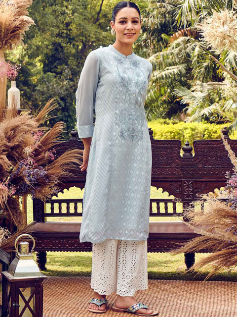

Lakshita Women Blue Embroidered Straight Kurta