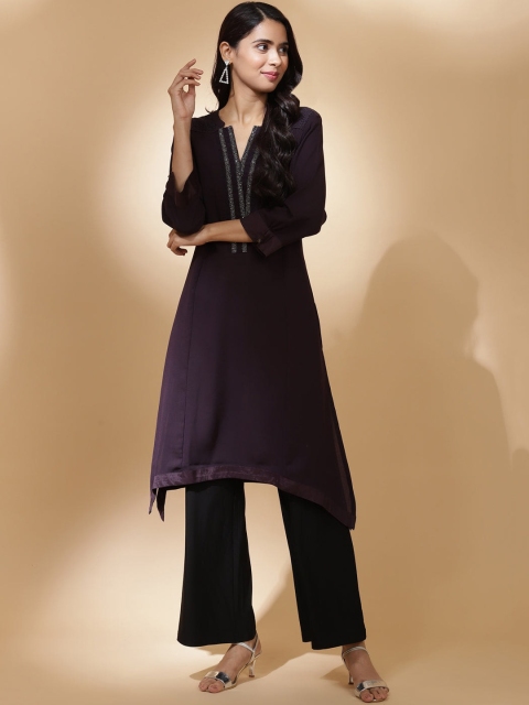 

Lakshita Women Purple Yoke Design Asymmetric Kurta