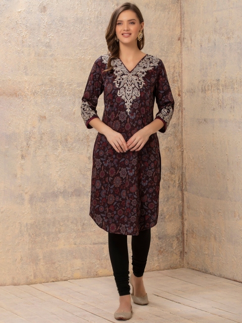 

Lakshita Women Red & Gold-Toned Floral Printed Cotton Kurta