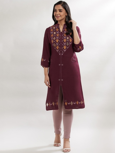 

Lakshita Women Burgundy Ethnic Motifs Printed A-Line Kurta