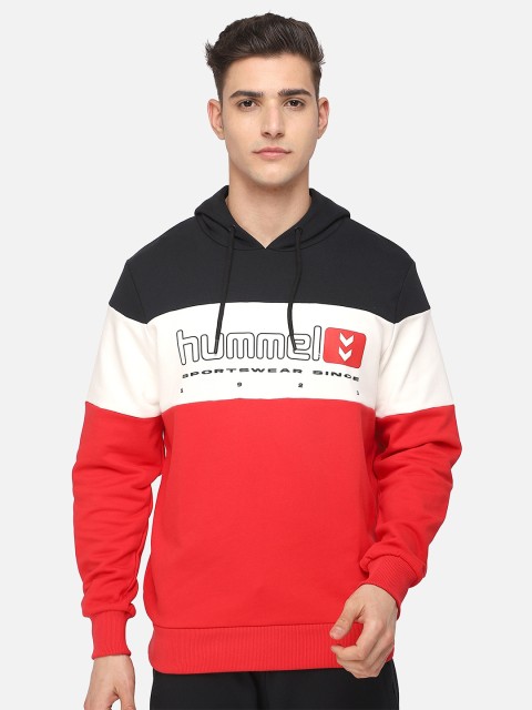 

hummel Men Red Colourblocked Hooded Pullover Sweatshirt