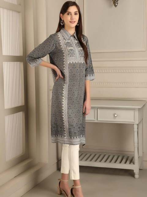 

Lakshita Women Grey Geometric Printed Kurta