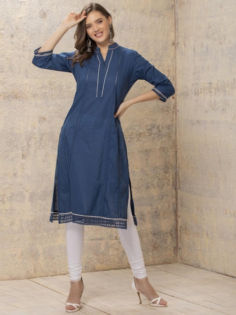 

Lakshita Women Blue Floral Embroidered A-Line Kurta