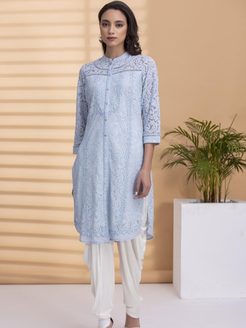 

Lakshita Women Blue Floral Thread Work Cotton Kurta