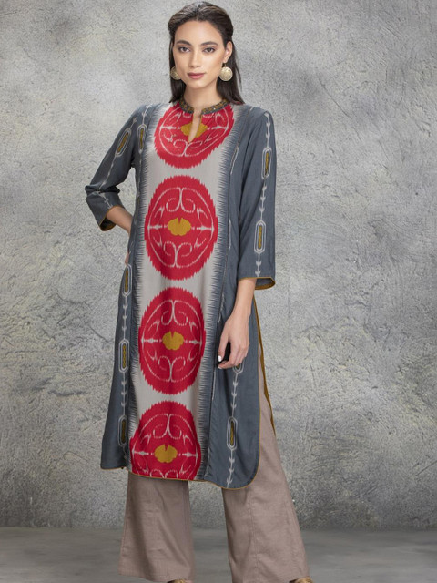 

Lakshita Women Grey Paisley Thread Work Kurta