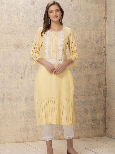 

Lakshita Women Yellow Ethnic Motifs Embroidered Kurta