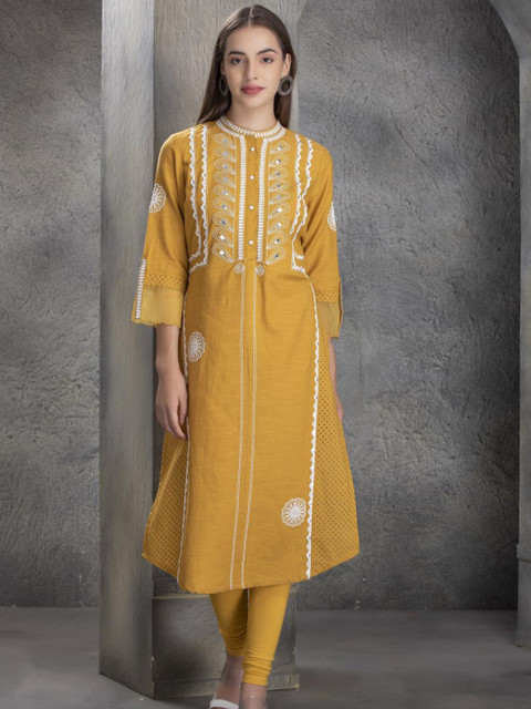 

Lakshita Women Red Ethnic Motifs Embroidered Mirror Work Kurta