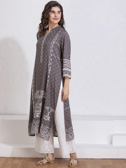 

Lakshita Women Grey Flared Sleeves Kurta