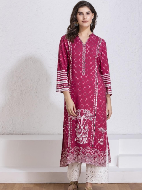 

Lakshita Women Red & Silver-Toned Ethnic Motifs Embellished Cotton Kurta
