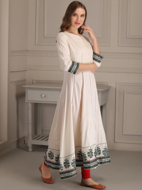 

Lakshita Women White & Teal Thread Work Anarkali Kurta