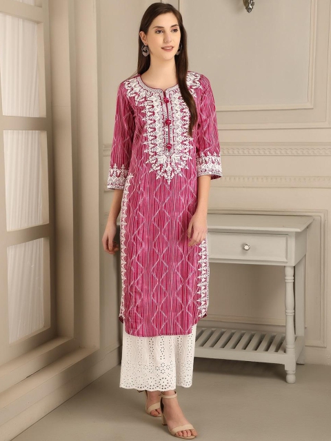 

Lakshita Women Pink & White Ethnic Motifs Cotton Kurta