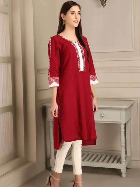 

Lakshita Women Red & White Yoke Design Kurta