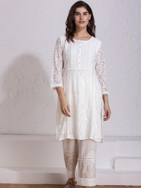 

Lakshita Women White Floral Self Design A-Line Kurta