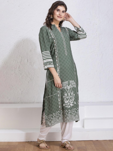 

Lakshita Women Green & White Embroidered Kurta