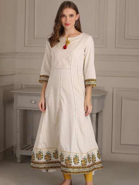 

Lakshita Women Mustard Yellow Geometric Embroidered Keyhole Neck Gotta Patti Kurta