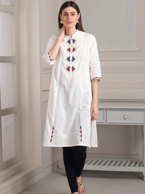 

Lakshita Women White & Red Ethnic Motifs Embellished Cotton Kurta