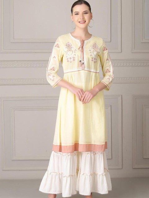 

Lakshita Women Red Floral Yoke Design Keyhole Neck Kurta