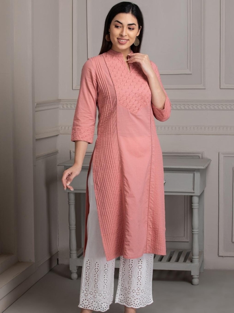 

Lakshita Women Pink Straight Kurta With Pintuck Details