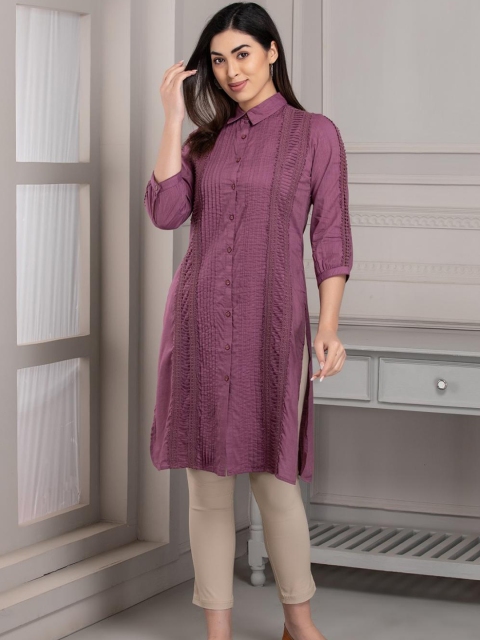

Lakshita Women Purple Collared Thread Work Kurta