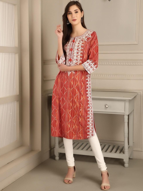 

Lakshita Women Red & White Ethnic Motifs Embroidered Kurta