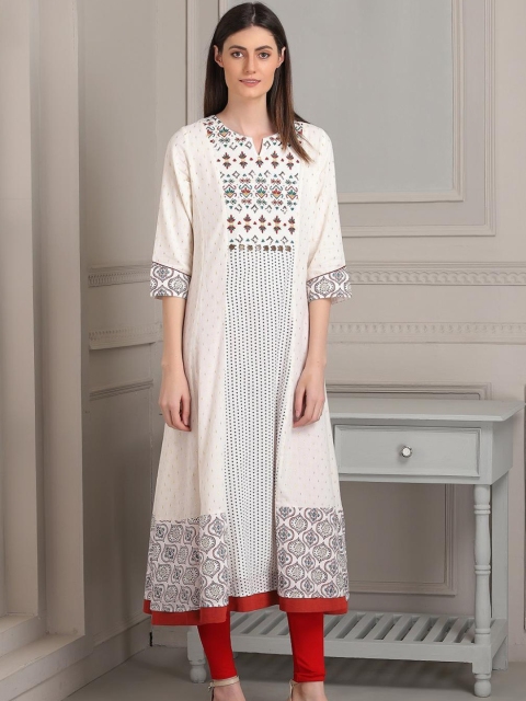 

Lakshita Women White & Red Floral Embroidered Cotton Kurta