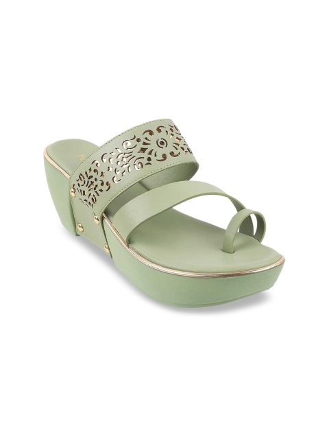 

Metro Green Wedge Heels With Laser Cuts