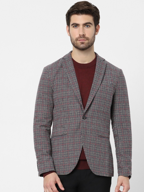 

SELECTED Men Grey & Red Checked Single-Breasted Blazer