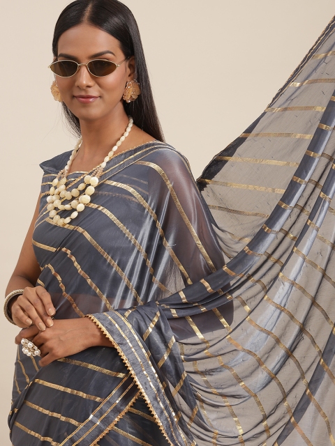 

SIRIL Grey Leheriya Gotta Patti Silk Blend Saree