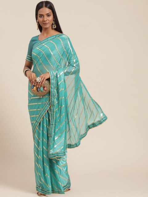 

SIRIL Turquoise Blue Leheriya Gotta Patti Silk Blend Saree