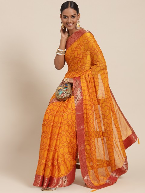 

Satrani Yellow Printed Chiffon Saree