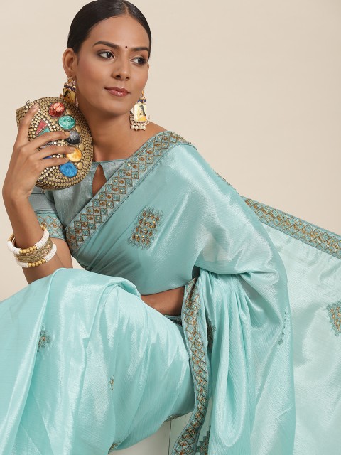 

Satrani Turquoise Blue Chinon Chiffon Saree