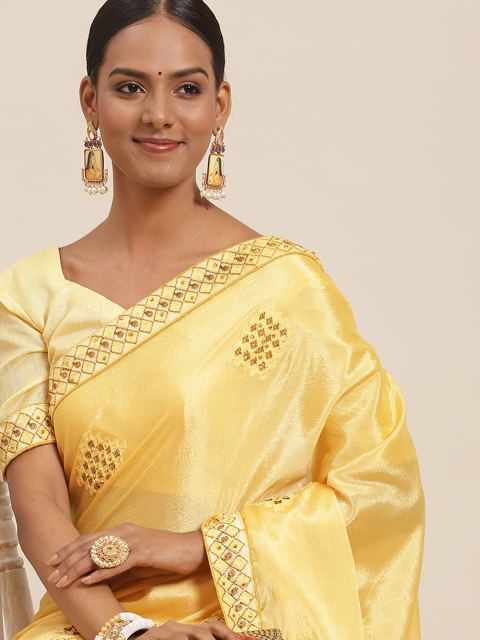 

Satrani Yellow Chinon Chiffon Saree
