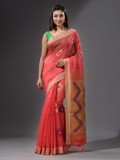 

Charukriti Red & Pink Woven Design Handloom Saree